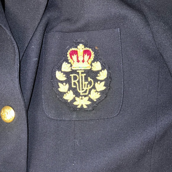 LAUREN RALPH LAUREN BLUE GOLD RL INSIGNIA PATCH WOOL BLAZER JACKET SIZE 18W - Picture 3 of 5